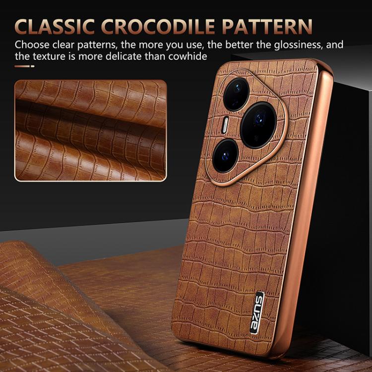 For Huawei Pura 80 Pro+ 5G AZNS Electroplated Frame Crocodile Texture Full Coverage Phone Case
