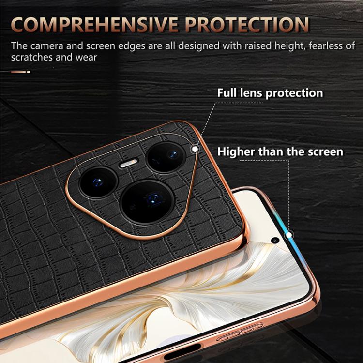 For Huawei Pura 80 Pro+ 5G AZNS Electroplated Frame Crocodile Texture Full Coverage Phone Case