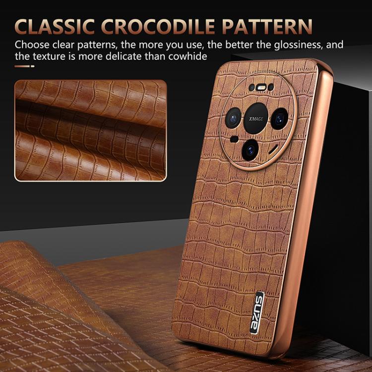 For Huawei Mate 80 / Mate 80 Pro AZNS Electroplated Frame Crocodile Texture Full Coverage Phone Case