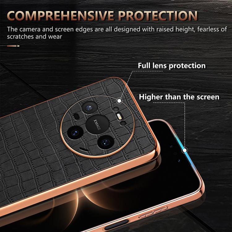 For Huawei Mate 80 Pro Max AZNS Electroplated Frame Crocodile Texture Full Coverage Phone Case