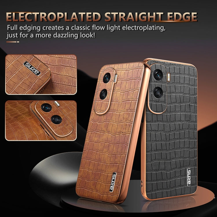 For Honor X50i / 90 Lite AZNS Electroplated Frame Crocodile Texture Full Coverage Phone Case