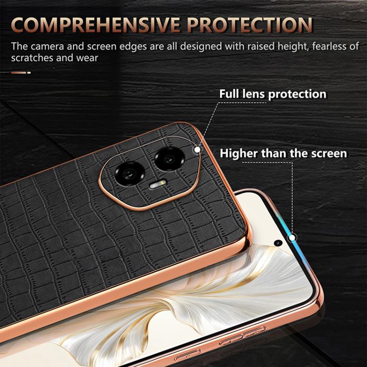 For Honor 300 AZNS Electroplated Frame Crocodile Texture Full Coverage Phone Case