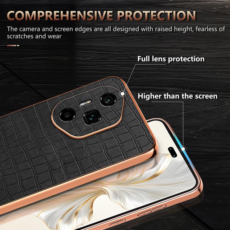 For Honor 300 Ultra AZNS Electroplated Frame Crocodile Texture Full Coverage Phone Case