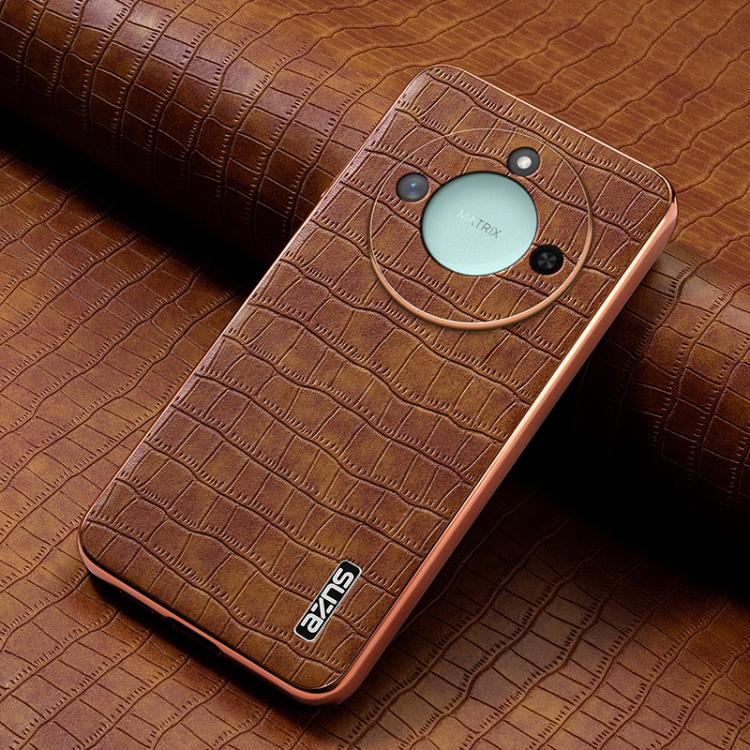 For Honor X60 AZNS Electroplated Frame Crocodile Texture Full Coverage Phone Case