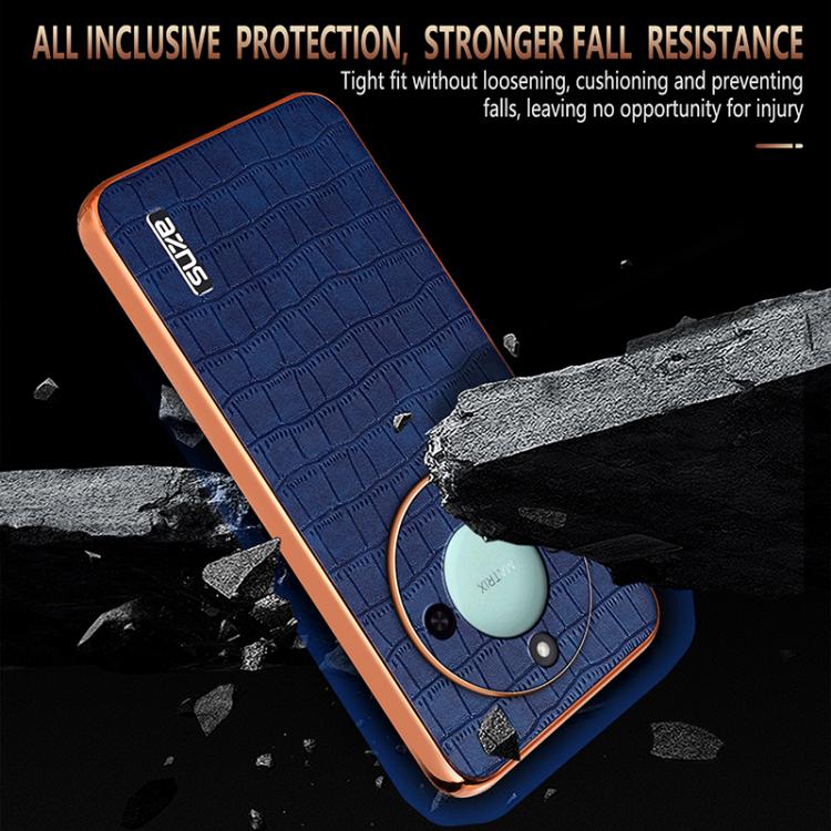 For Honor X60 AZNS Electroplated Frame Crocodile Texture Full Coverage Phone Case
