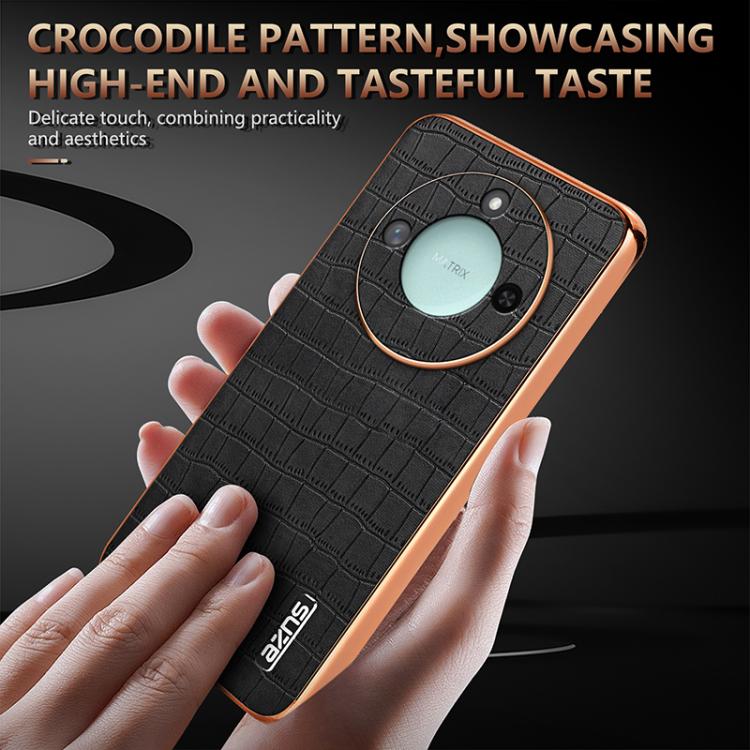 For Honor X60 AZNS Electroplated Frame Crocodile Texture Full Coverage Phone Case
