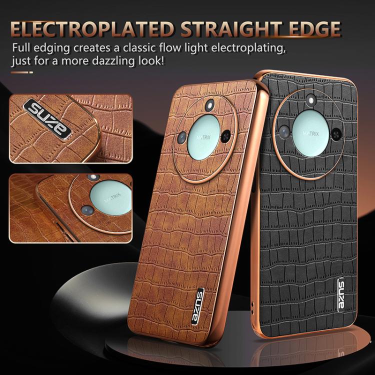 For Honor X60 AZNS Electroplated Frame Crocodile Texture Full Coverage Phone Case