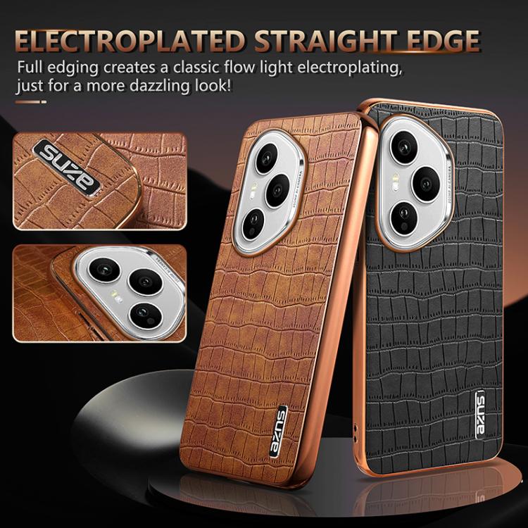 For Honor 400 Pro Global 160.8mm AZNS Electroplated Frame Crocodile Texture Full Coverage Phone Case