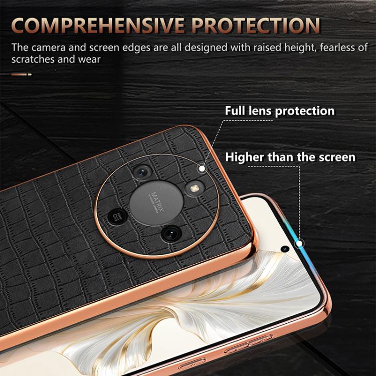 For Honor X70 5G AZNS Electroplated Frame Crocodile Texture Full Coverage Phone Case