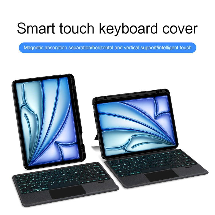 For iPad 10.2 2021 Intelligent Detachable Touch Bluetooth Keyboard Leather Tablet Case with Backlight/Pen Slot - Black