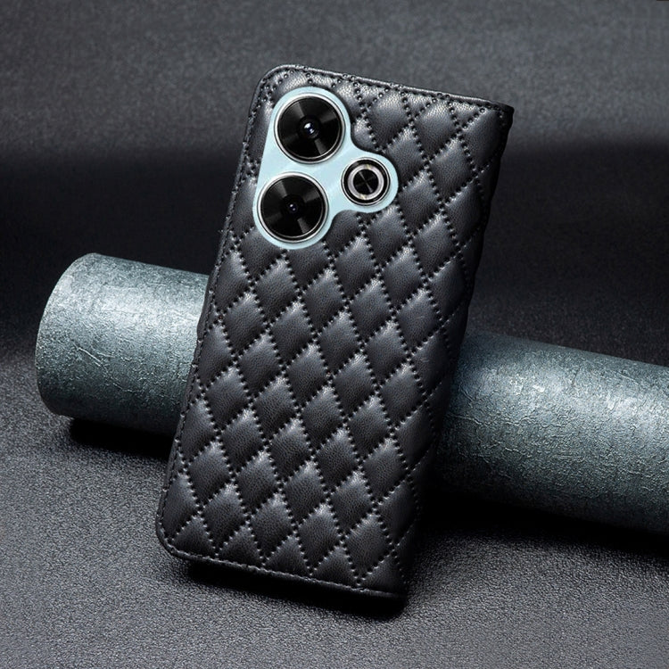 For Xiaomi Poco M6 4G / Redmi 13 4G Diamond Lattice Wallet Flip Leather Phone Case