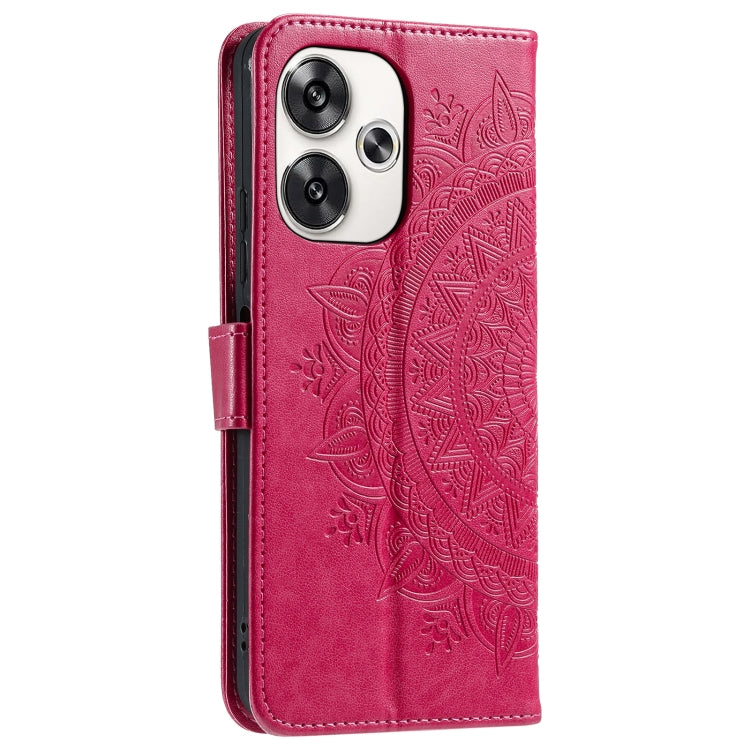 For Xiaomi Poco F6 Totem Flower Embossed Leather Phone Case with Lanyard