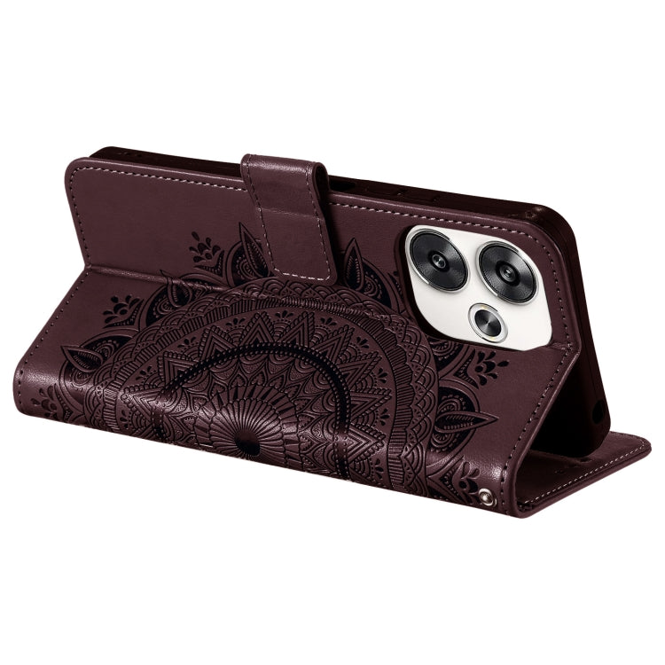 For Xiaomi Poco F6 Totem Flower Embossed Leather Phone Case with Lanyard