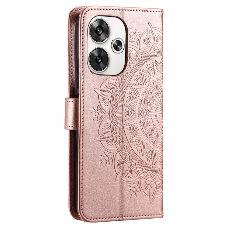 For Xiaomi Poco F6 Totem Flower Embossed Leather Phone Case with Lanyard