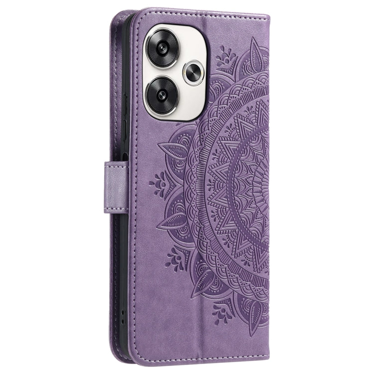 For Xiaomi Poco F6 Totem Flower Embossed Leather Phone Case with Lanyard