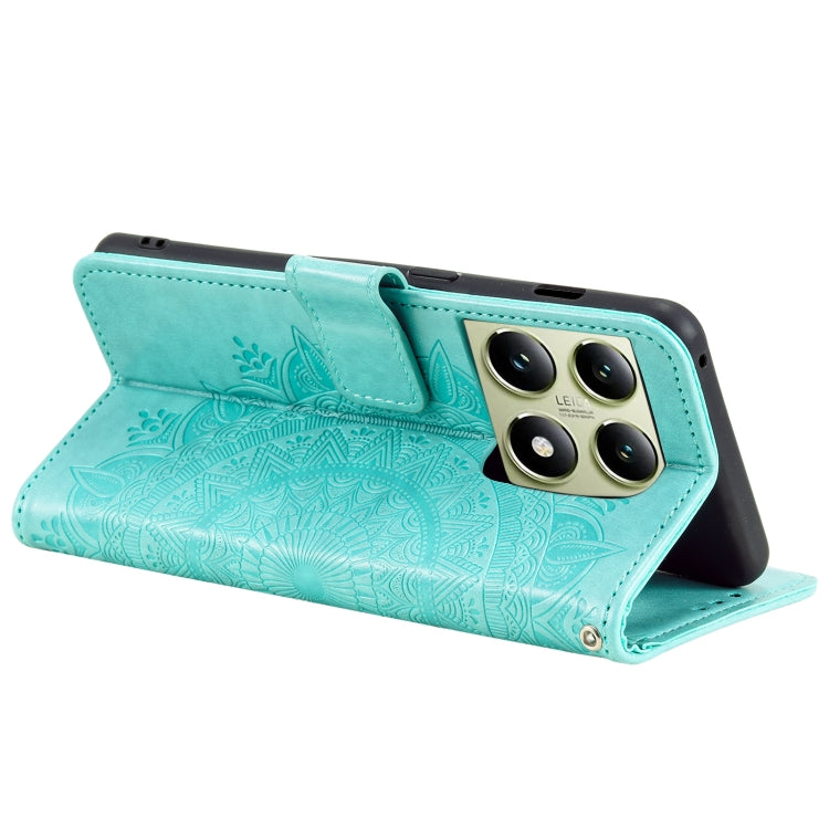 For Xiaomi 14T Totem Flower Embossed Leather Phone Case with Lanyard