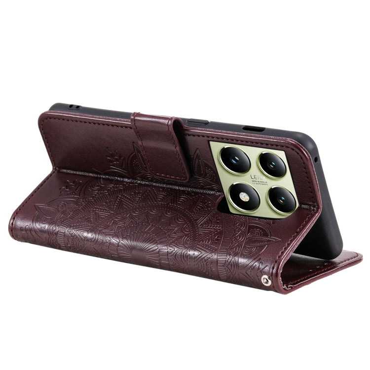 For Xiaomi 14T Totem Flower Embossed Leather Phone Case with Lanyard