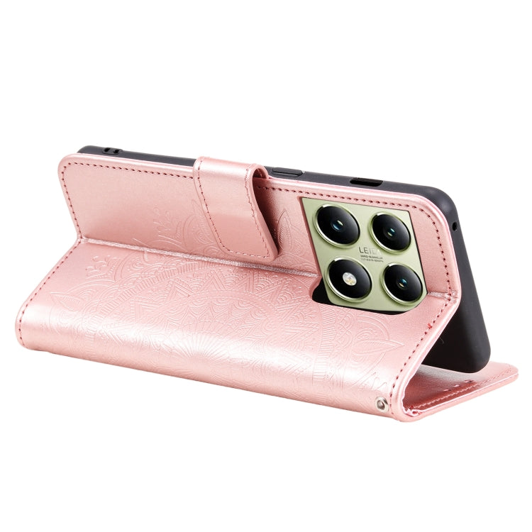For Xiaomi 14T Totem Flower Embossed Leather Phone Case with Lanyard