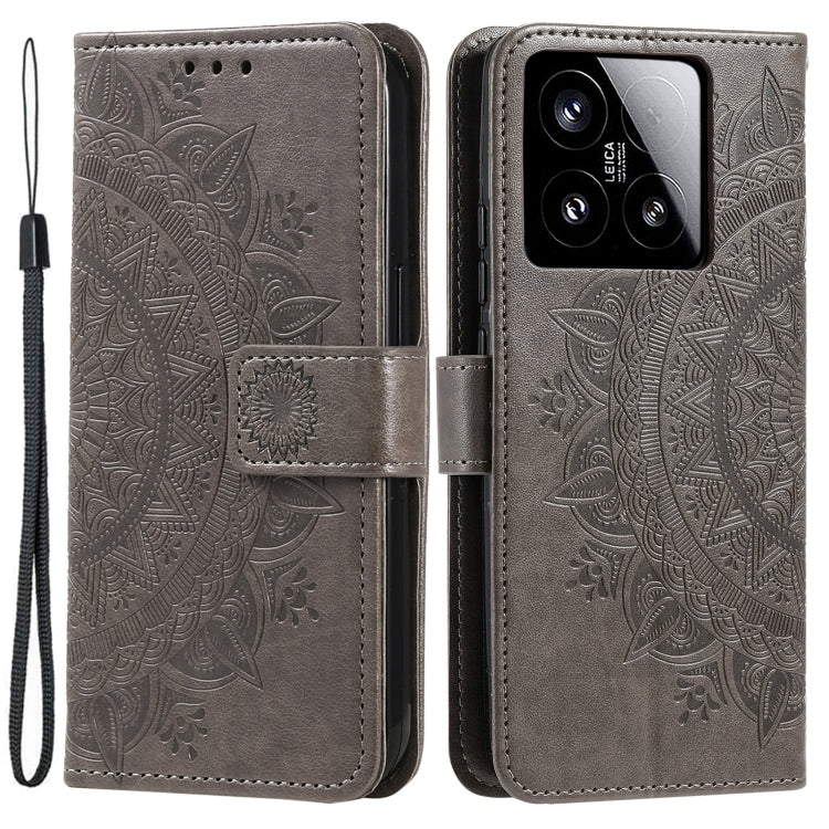 For Xiaomi 15 Totem Flower Embossed Leather Phone Case with Lanyard