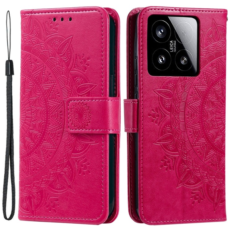 For Xiaomi 15 Totem Flower Embossed Leather Phone Case with Lanyard