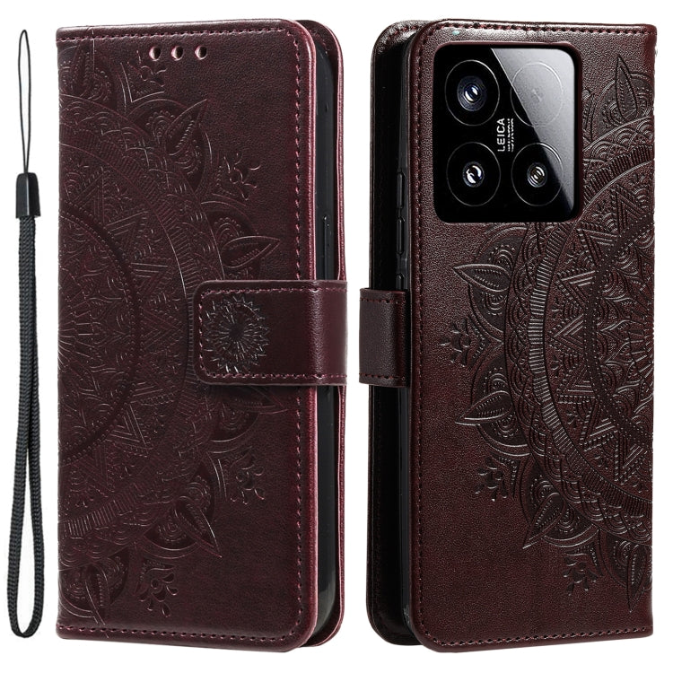 For Xiaomi 15 Totem Flower Embossed Leather Phone Case with Lanyard
