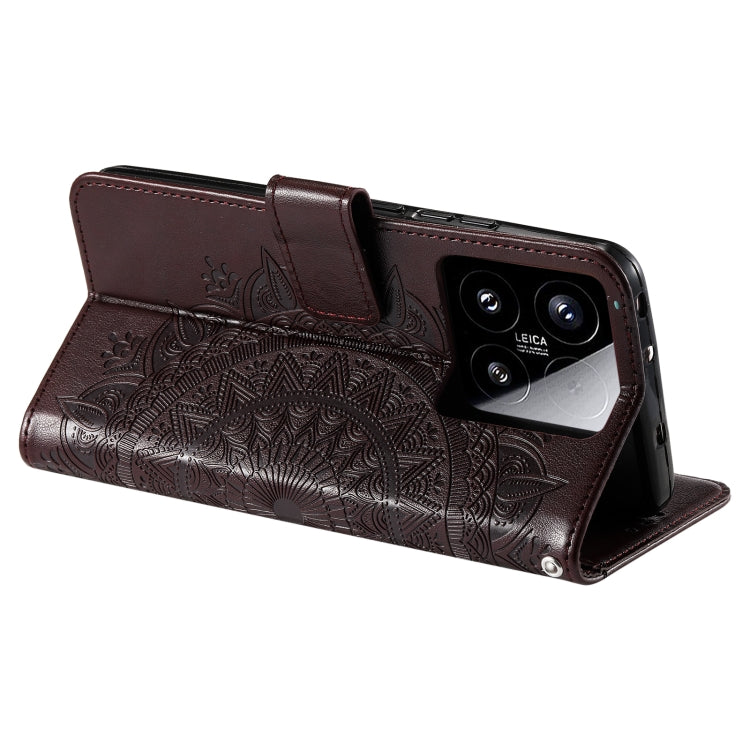 For Xiaomi 15 Totem Flower Embossed Leather Phone Case with Lanyard