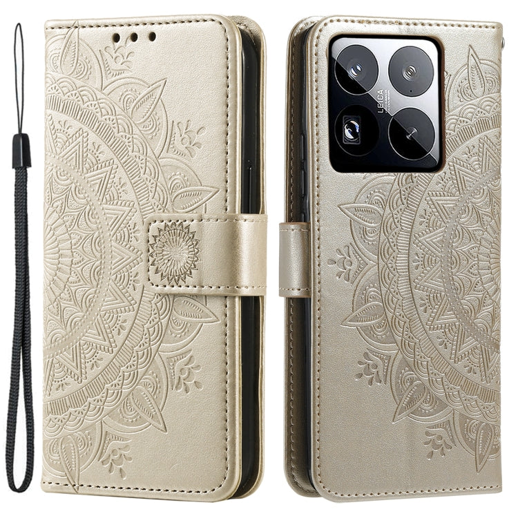 For Xiaomi 15 Pro Totem Flower Embossed Leather Phone Case with Lanyard