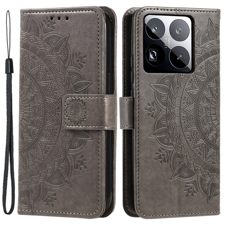 For Xiaomi 15 Pro Totem Flower Embossed Leather Phone Case with Lanyard