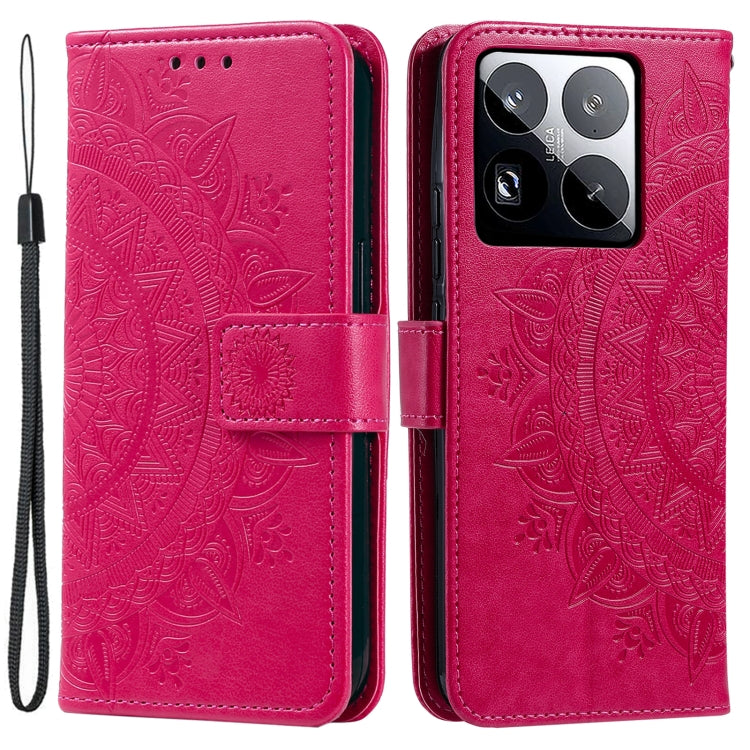 For Xiaomi 15 Pro Totem Flower Embossed Leather Phone Case with Lanyard