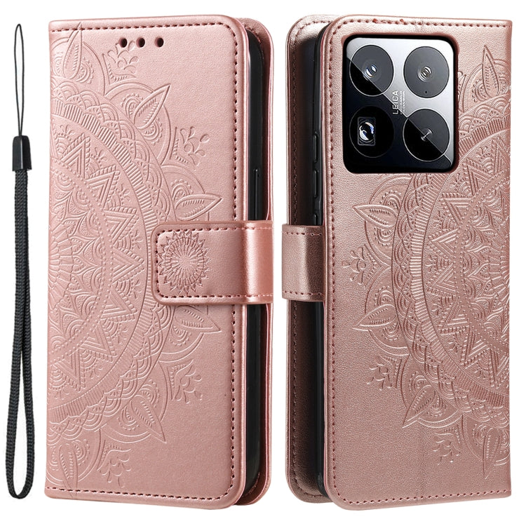 For Xiaomi 15 Pro Totem Flower Embossed Leather Phone Case with Lanyard
