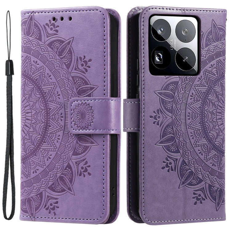 For Xiaomi 15 Pro Totem Flower Embossed Leather Phone Case with Lanyard