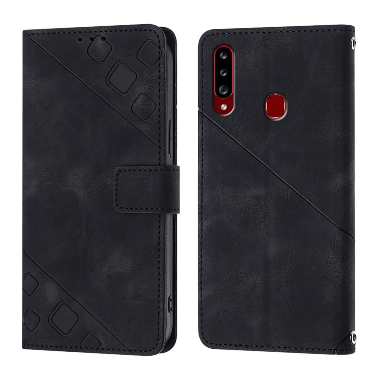 For Samsung Galaxy A20s Skin Feel Embossed Leather Phone Case