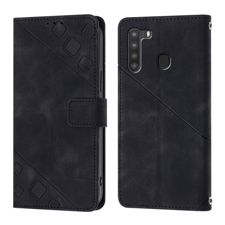 For Samsung Galaxy A21 EU Skin Feel Embossed Leather Phone Case