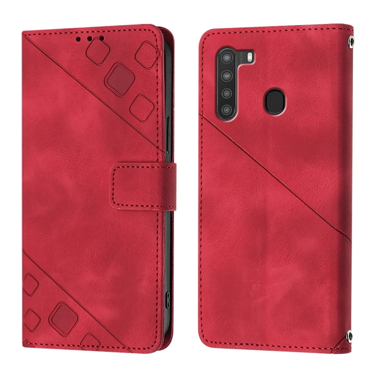 For Samsung Galaxy A21 EU Skin Feel Embossed Leather Phone Case