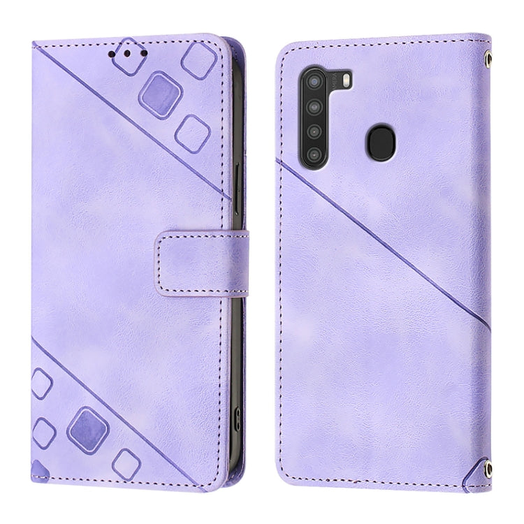 For Samsung Galaxy A21 EU Skin Feel Embossed Leather Phone Case