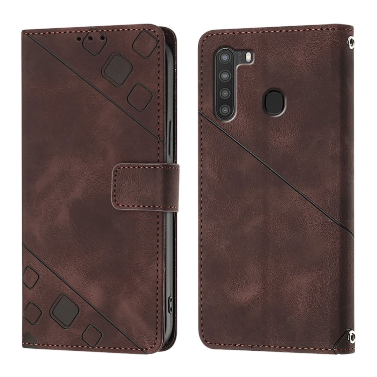 For Samsung Galaxy A21 EU Skin Feel Embossed Leather Phone Case