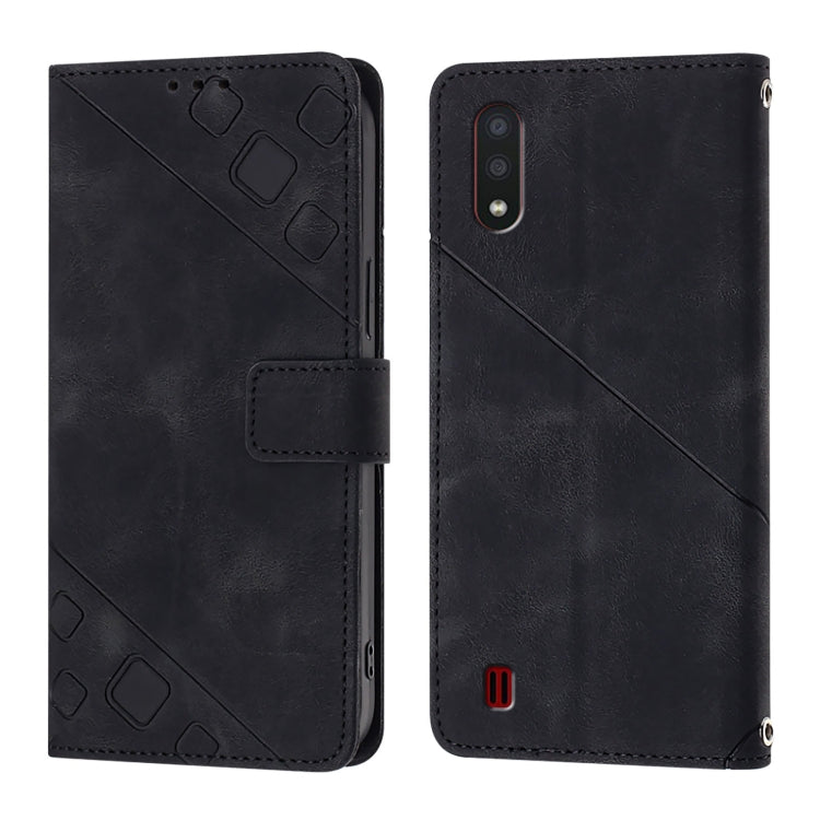 For Samsung Galaxy A01 EU Skin Feel Embossed Leather Phone Case