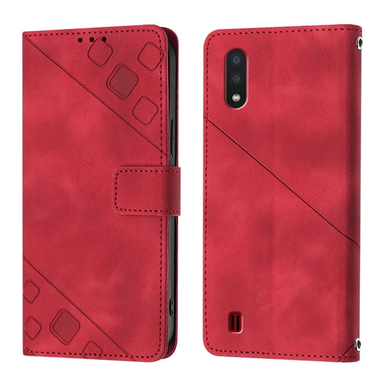 For Samsung Galaxy A01 EU Skin Feel Embossed Leather Phone Case