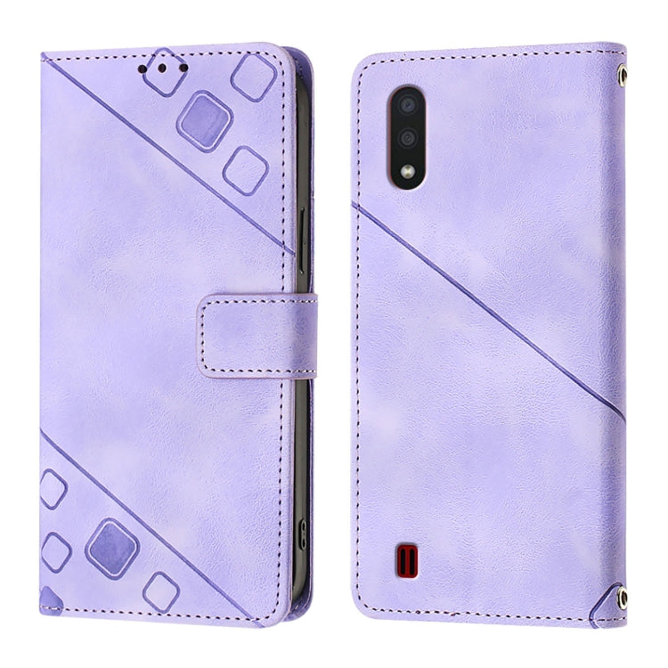 For Samsung Galaxy A01 EU Skin Feel Embossed Leather Phone Case