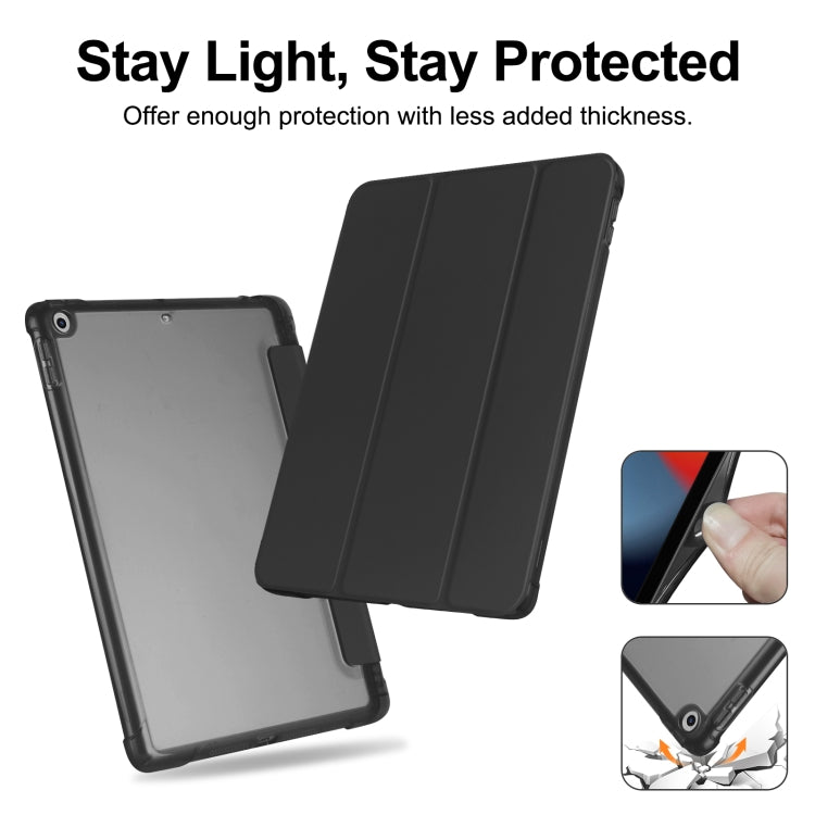 For iPad 10.2 2021 / 2020 / 2019 Tri-fold Holder TPU Cover Frosted Leather Smart Tablet Case withh Pen Slot