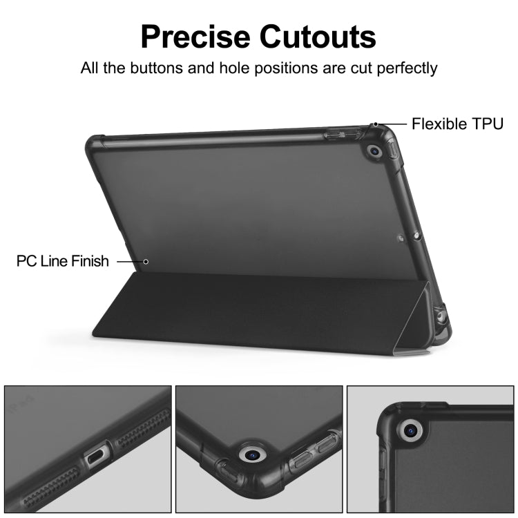 For iPad 10.2 2021 / 2020 / 2019 Tri-fold Holder TPU Cover Frosted Leather Smart Tablet Case withh Pen Slot