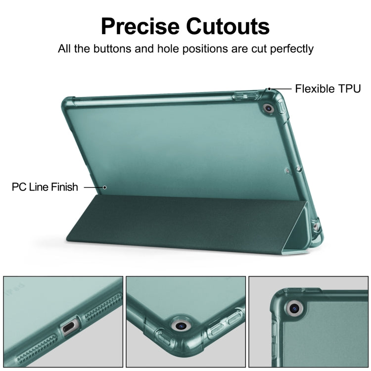 For iPad 10.2 2021 / 2020 / 2019 Tri-fold Holder TPU Cover Frosted Leather Smart Tablet Case withh Pen Slot