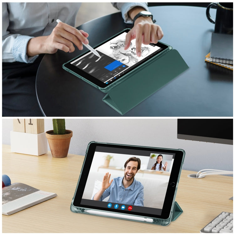 For iPad 10.2 2021 / 2020 / 2019 Tri-fold Holder TPU Cover Frosted Leather Smart Tablet Case withh Pen Slot