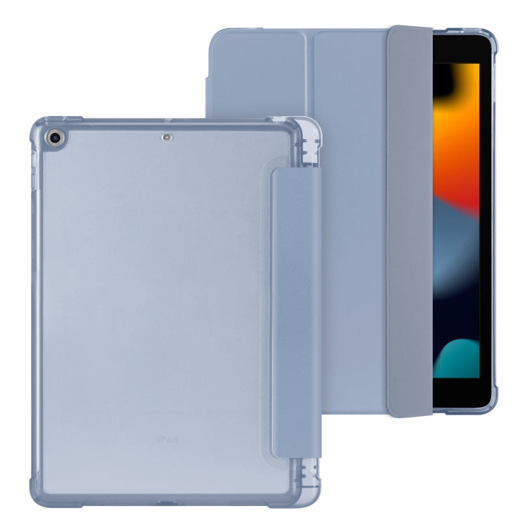 For iPad 10.2 2021 / 2020 / 2019 Tri-fold Holder TPU Cover Frosted Leather Smart Tablet Case withh Pen Slot
