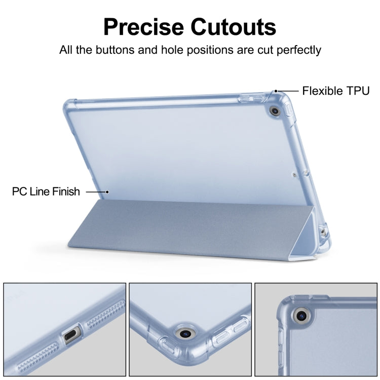 For iPad 10.2 2021 / 2020 / 2019 Tri-fold Holder TPU Cover Frosted Leather Smart Tablet Case withh Pen Slot