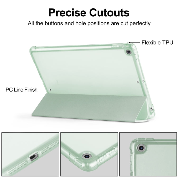 For iPad 10.2 2021 / 2020 / 2019 Tri-fold Holder TPU Cover Frosted Leather Smart Tablet Case withh Pen Slot