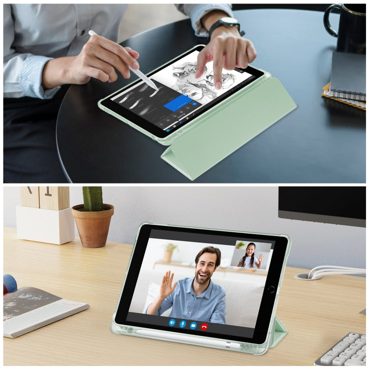 For iPad 10.2 2021 / 2020 / 2019 Tri-fold Holder TPU Cover Frosted Leather Smart Tablet Case withh Pen Slot