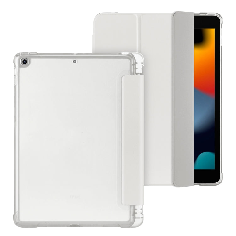 For iPad 10.2 2021 / 2020 / 2019 Tri-fold Holder TPU Cover Frosted Leather Smart Tablet Case withh Pen Slot