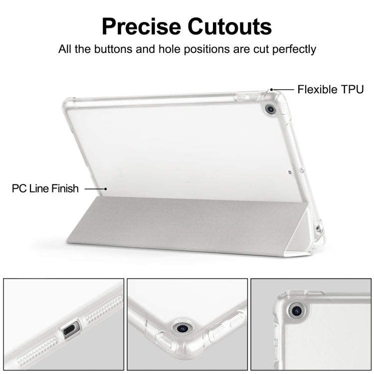 For iPad 10.2 2021 / 2020 / 2019 Tri-fold Holder TPU Cover Frosted Leather Smart Tablet Case withh Pen Slot