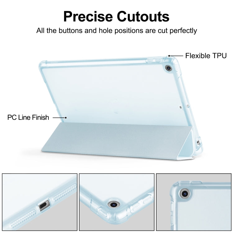 For iPad 10.2 2021 / 2020 / 2019 Tri-fold Holder TPU Cover Frosted Leather Smart Tablet Case withh Pen Slot